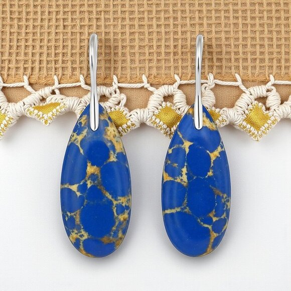 🆕️Mystical Blue Imperial Jasper Drop Earrings Trendy Casual Style Boho Chic 🌟 - Picture 1 of 14